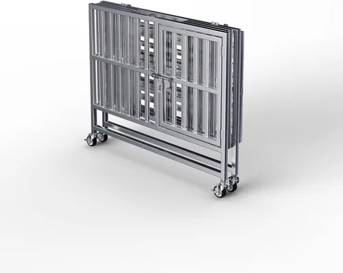 Vista 5 de Jaula plegable de acero inoxidable para perros, 30, 37, 42, 48 pulgadas, rueda con cerradura, con bandeja, apilable, resistente, divisor