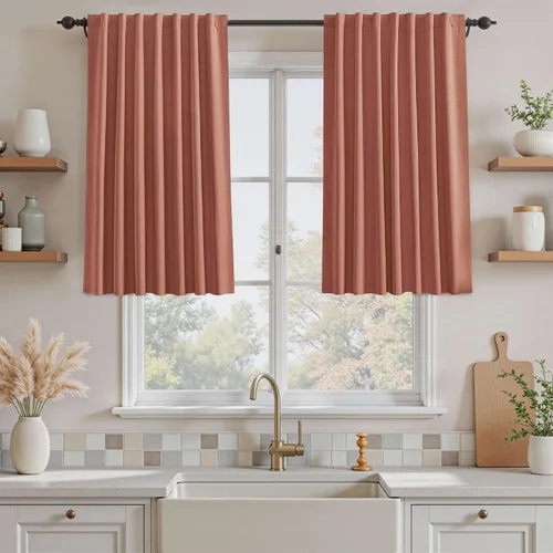 Vista 23 de UHITECH Cortinas opacas de 35 pulgadas de largo para sala de estar, 2 paneles, cortina opaca corta para cocina para ventanas pequeñas, cortinas