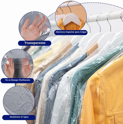 Vista 3 de Paquete de 120 bolsas de limpieza en seco de plástico transparente para colgar ropa, bolsas de limpieza en seco, fundas de ropa, fundas protectoras