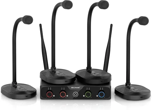 Vista 10 de MELONARE Sistema de micrófono inalámbrico de 4 canales, juego de micrófono inalámbrico UHF con frecuencias de 4x10, 200 pies, 2 micrófonos dinámicos