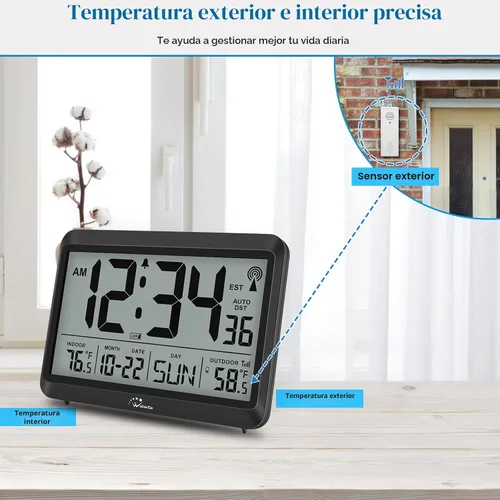 Vista 4 de WallarGe Reloj atómico digital de 8.5 pulgadas con temperatura