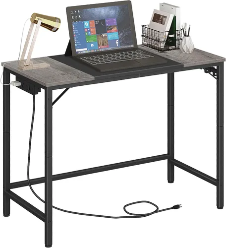 Vista 10 de HOOBRO BB40UDN01 - Escritorio pequeño de 31.5 pulgadas con toma de corriente, mesa de escritura con puertos de carga USB y 3 ganchos para oficina