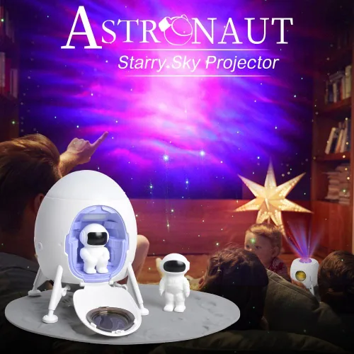 Vista 7 de Proyector de estrellas y galaxias astronautas, luz nocturna, Space Man Lander Astronauta Buddy Starry Nebula Proyector de techo Sky LED Starlight