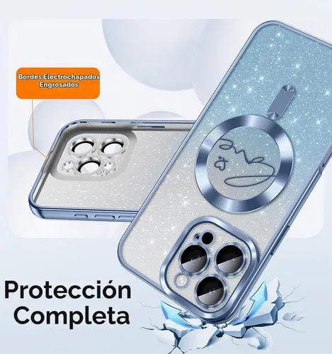 Vista 4 de Misscase Funda para iPhone 16 Pro Case Magnética con Purpurina con Protector Completo de Lente de Cámara, [Compatible con MagSafe] Linda Funda