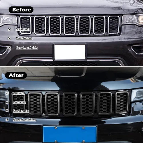 Vista 2 de Insertos de parrilla para Jeep Grand Cherokee 2017 2018 2019 2020 2021 parrilla de panal de abeja accesorios exteriores Kit de superposición