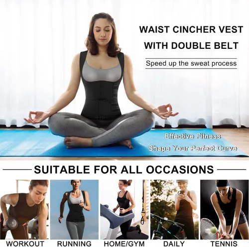 Vista 4 de Nebility Chaleco de sauna para mujer, para pérdida de peso, entrenamiento de cintura 2 adjustable waist belts and 4 hook rows adjust compression.