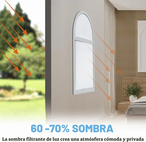 Vista 3 de Persianas plisadas con filtro de luz para ventana de arco semicírculo, 2 unidades, sombra del 60%-70%, fáciles de cortar e instalar, 72" x 36