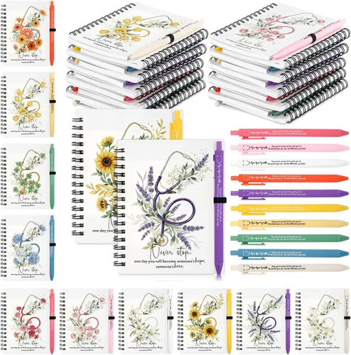 Vista 11 de Honoson 30 Juegos de Cuadernos en Espiral, Regalos de Agradecimiento para Empleados, Diarios Inspiracionales con Bolígrafos de Bambú Retráctiles a