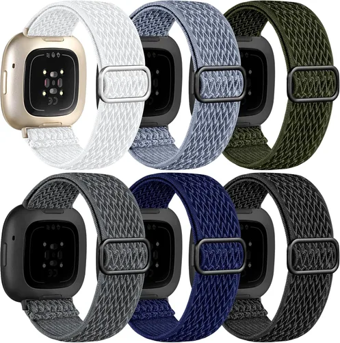 Vista 14 de Ouwegaga Banda elástica compatible con Fitbit Versa 4 bandas/Sense 2/Sense/Versa 3 bandas para mujeres y hombres, correa deportiva ajustable de A1