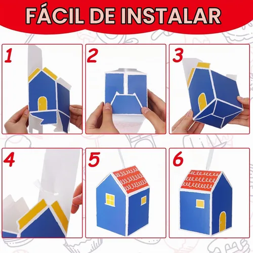 Vista 4 de Haomian - 20 cajas de regalo en forma de casa para golosinas Estilo de casa alta azul