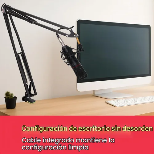 Vista 6 de Pyle Soporte de brazo de micrófono de suspensión Pro - Soporte de micrófono con brazo de resorte de tijera con soporte de choque, inclinación