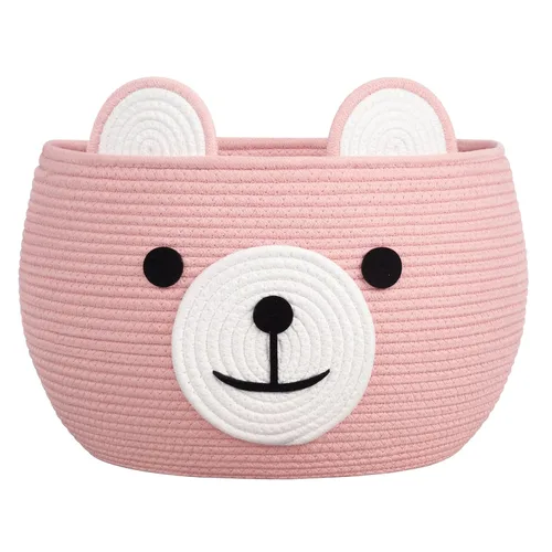 Vista 15 de CherryNow Cesta de cuerda tejida, cestas de oso para regalos vacías, cesta de almacenamiento grande para sala de estar, guardería, cestas