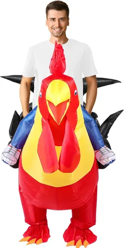 Vista 3 de Liitrsh Disfraz inflable de pollo, gallo para Halloween, disfraz de fiesta de pollo, vestido divertido para adultos y niños Cosplay