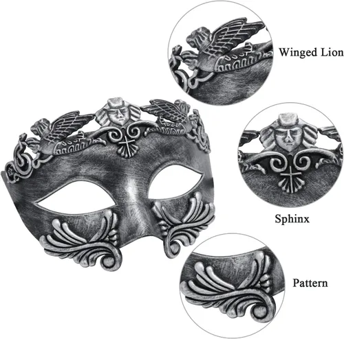Vista 7 de Máscara de metal para parejas, máscara de hombre griego romano, máscara veneciana de Halloween, máscara de bola de Mardi Gras, máscara de fiesta