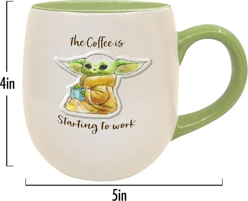 Vista 3 de ICUP Star Wars Mandalorian Grogu Starting To Work The Coffee Is Embossed Taza de cerámica de 14 onzas