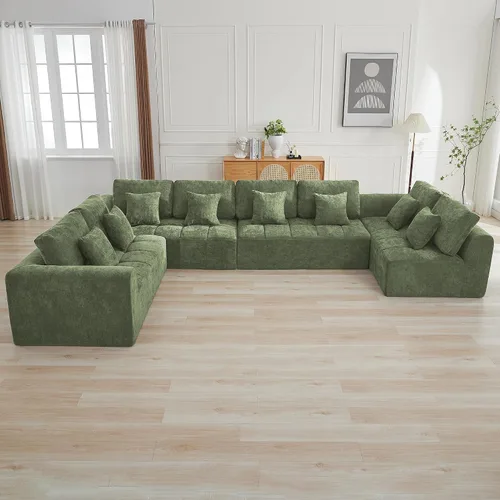 Vista 60 de Sofás seccionales modulares de 110 pulgadas para sala de estar, sofá seccional comprimido sin hueso, sofá de espuma viscoelástica tapizado de 3 Beige