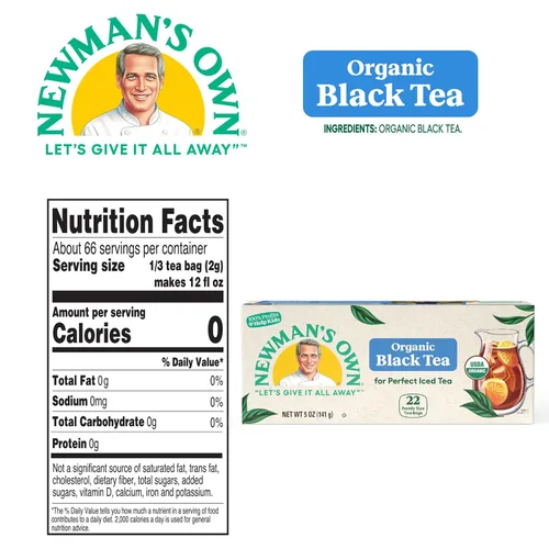 Vista 5 de Newman's Own El té negro orgánico aumenta la inmunidad y promueve el bienestar general, té negro fuerte y robusto sin azúcar con 22 bolsas de té