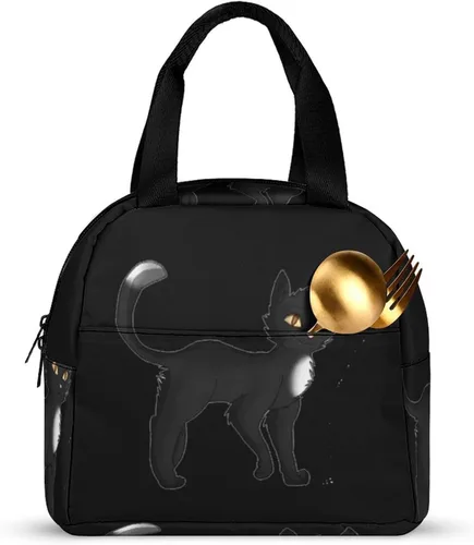 Vista 3 de Black Cat Warrior - Lonchera para mujeres y hombres, con aislamiento, reutilizable, bolsa de almuerzo