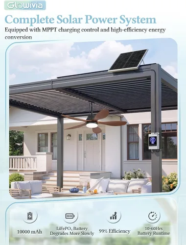 Vista 2 de 42" Solar Ceiling Fan for Outdoor with Light & Battery IP65 Walnut Walnut Wood