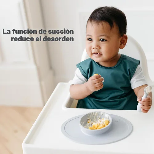 Vista 5 de ezpz Tiny Bowl (Azul) – 6 meses + – Mantel individual de succión 100% silicona + cuenco para bebés – Se adapta a todas las bandejas de silla alta