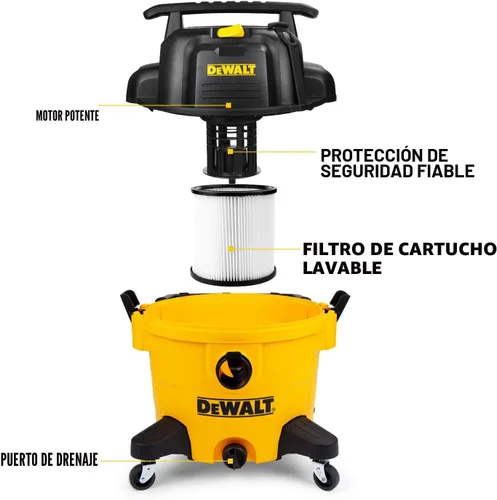 Vista 4 de DEWALT Aspiradora para Seco y Húmedo de 9 Galones, Aspiradora de Taller de Alta Capacidad con Accesorios, 5 HP Máximo, con Función de Soplador
