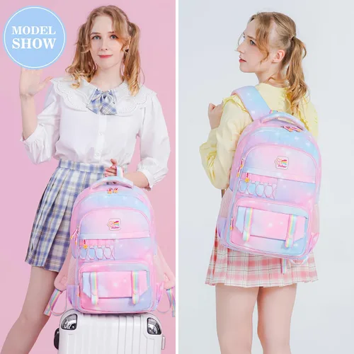 Vista 6 de Mochila escolar para niñas, mochila para computadora portátil, mochila escolar linda para niños y jardín de infantes, mochilas grandes para mujeres