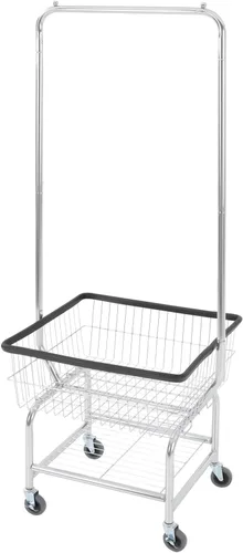 Vista 12 de Carrito de lavandería, carrito de lavandería de alambre de acero, cesta de lavandería con ruedas, carrito de lavandería comercial resistente