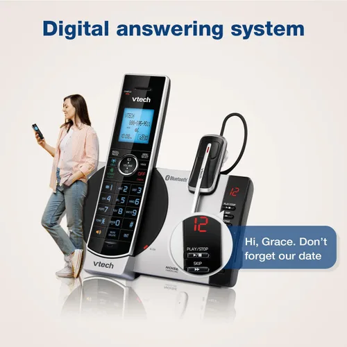 Vista 8 de VTech DS6771-3 DECT 6.0, teléfono inalámbrico desplegable con conexión a Cell, Siri y Google Now Access, plateado/negro, 2 teléfonos inalámbricos