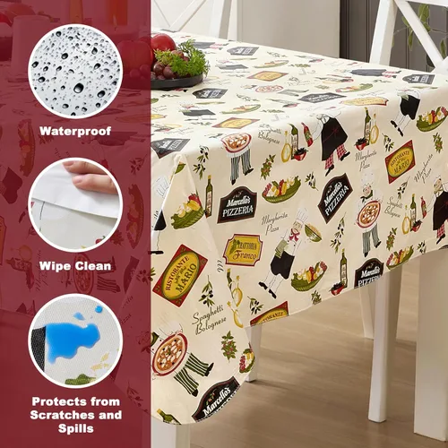 Vista 3 de Newbridge Mantel rectangular de vinilo de 52 x 70 pulgadas con reverso de franela, bistró chef italiano, chef novedoso para interiores y exteriores