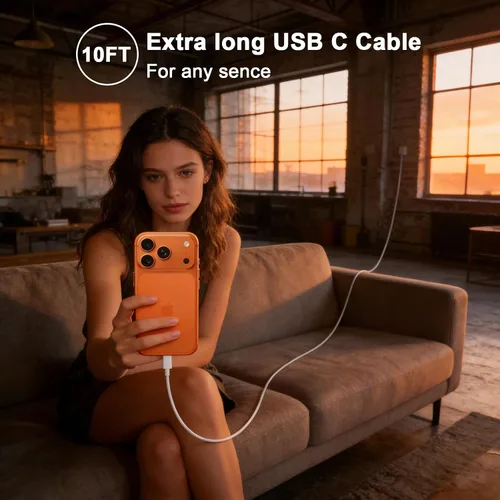 Vista 8 de Cargador rápido para iPhone 17 16 15, paquete de 2 bloques de carga rápida USB C de 40 W GaN de doble puerto con cable de carga tipo C de 10 pies