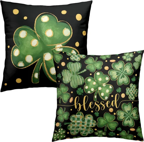 Vista 44 de Juego de 2 fundas de almohada abstractas bohemias de 16 x 16 pulgadas, modernas fundas de almohada de mediados de siglo, diseño de hojas verdes