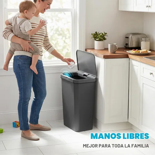 Vista 4 de SIMPLI-Magic Cubo de basura rectangular con sensor de cocina de 13.2 galones / 50 litros, cubo de basura automático sin contacto con tapa de cierre