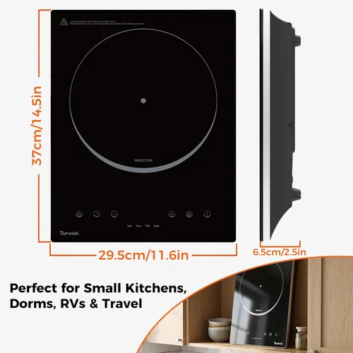 Vista 7 de Placa de Inducción, TOPWISH Placa Caliente Portátil Quemador de Inducción Eléctrico, 10 Niveles de Temperatura hasta 464°F, Cocina Eléctrica