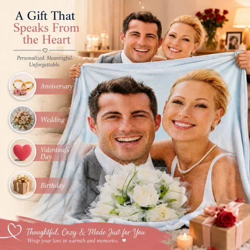 Vista 5 de DayOfShe envía al día siguiente, mantas personalizadas con fotos para regalos de novia, mantas personalizadas para esposa con imagen, manta