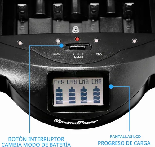 Vista 8 de MaximalPower cargador de batería recargable ultra rápido para 8 baterías AA/AAA Ni-Mh/Ni-Cd FC999 Negro