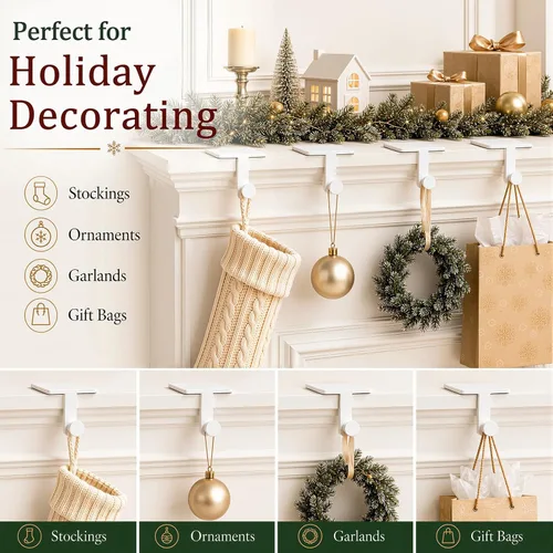 Vista 3 de 4 Pack White Christmas Stocking Holders for Mantle, Heavy Duty Metal Hooks