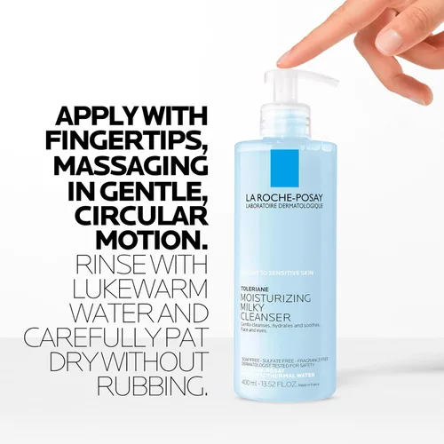 Vista 9 de La Roche-Posay Toleriane Limpiador lechoso hidratante, limpiador facial suave con glicerina para piel seca, sensible y propensa a alergias, lavado
