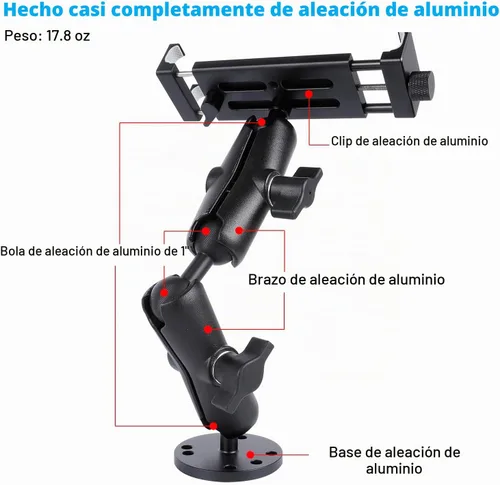 Vista 3 de Soporte para tablet con base de taladro resistente de aluminio para iPad Pro de 4.7 a 15 pulgadas, Mini, Samsung Galaxy Tab, Surface, brazo