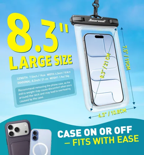 Vista 43 de Hiearcool Funda impermeable IPX8 para iPhone 17/16/15/14 Pro Max, bolsa seca para teléfono celular para artículos esenciales de playa y crucero