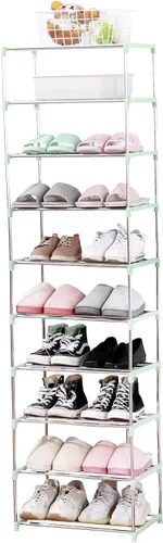 Vista 11 de Jucaifu - Estante pequeño apilable para zapatos, ahorro de espacio para entrada, pasillo y armario, organizador y almacenamiento (3 niveles, negro)