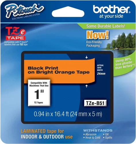 Vista 26 de Brother - Cinta laminada Negro sobre Amarillo, 24 mm Empaquetado al menudeo, Negro sobre blanco