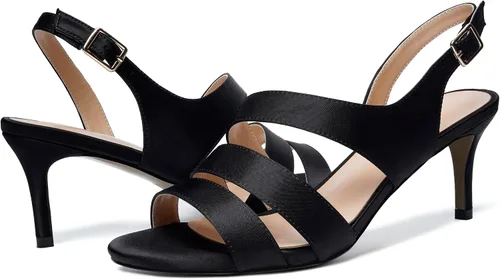 Vista 4 de YODEKS Sandalias de tacón para mujer Slingback Strappy Tacones bajos de gatito Tacones de punta abierta