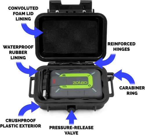 Vista 3 de CASEMATIX Funda protectora de viaje para comunicador satelital ZOLEO - Funda impermeable a prueba de golpes para comunicador y cable de carga, solo