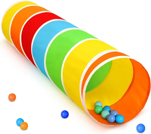 Vista 15 de Moncoland Tienda de campaña de túnel de juego para niños pequeños, paquete de 2 coloridos juguetes de túnel de gateo desplegable para bebés