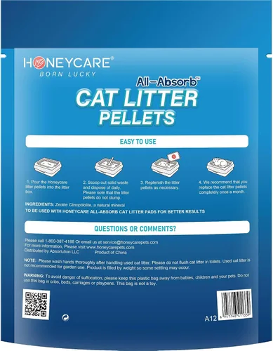 Vista 5 de Gránulos de arena para gatos Honey Care All-Absorb, Zeolita, Control de olores de larga duración, Arena no aglomerante, paquete de 3.5 libras