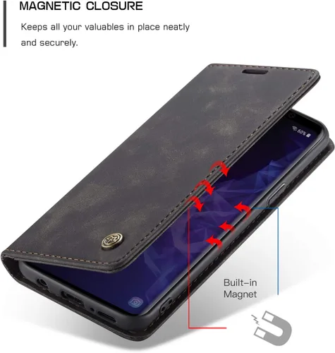 Vista 3 de Funda para Samsung Galaxy S9, Samsung Galaxy S9, funda tipo cartera, soporte magnético, funda protectora de piel retro con tapa para identificación