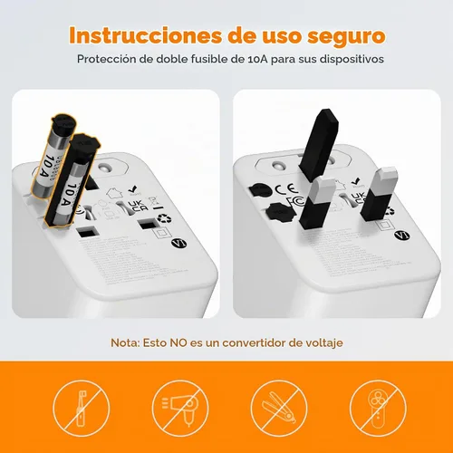 Vista 6 de TESSAN Adaptador de viaje universal 65W GaN, adaptador de corriente Blanco-65W