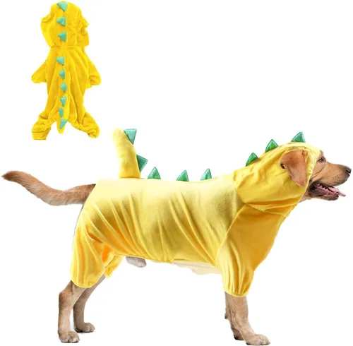 Vista 7 de Hotumn Disfraz de dinosaurio para perro, disfraz de Halloween con capucha de dinosaurio para perros pequeños (XS, verde)