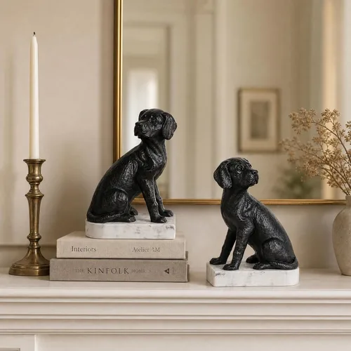 Vista 7 de Sujetalibros decorativos para estantes, sujetalibros con forma de perro para libros pesados, estatuas de labrador retriever como sujetalibros