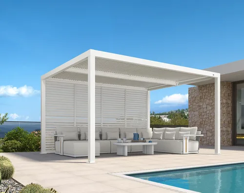 Vista 32 de PURPLE LEAF - Pérgola al aire libre con listones 10 x 12 pies de aluminio blanco con toldo rígido moderno y ajustable para patio, jardín